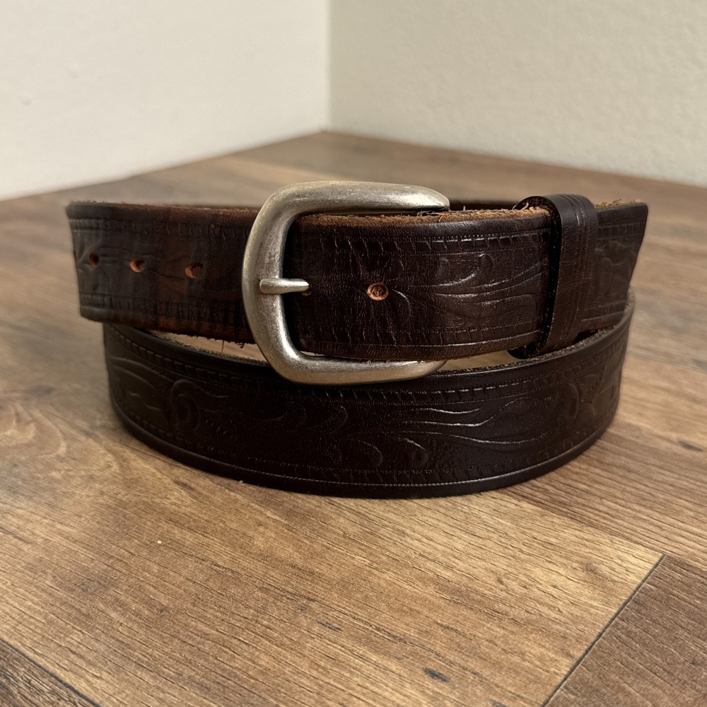 Vintage Schaefer Western Tooled Leather Belt Brown Mens Size 40 Made in USA‎